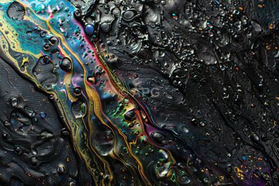 Abstrakte irisierende Textur mit dunklen Blasen